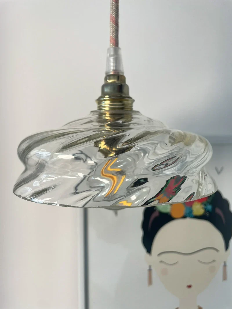 Suspension avec Globe en verre torsadé et câble en coton rond - Cloé - Image 5