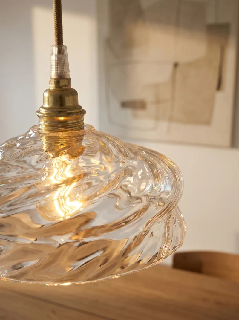 Suspension avec Globe en verre torsadé et câble en coton rond - Cloé - Image 8