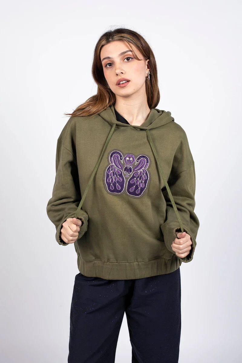 Sweat à capuche vert unisexe - Image 2