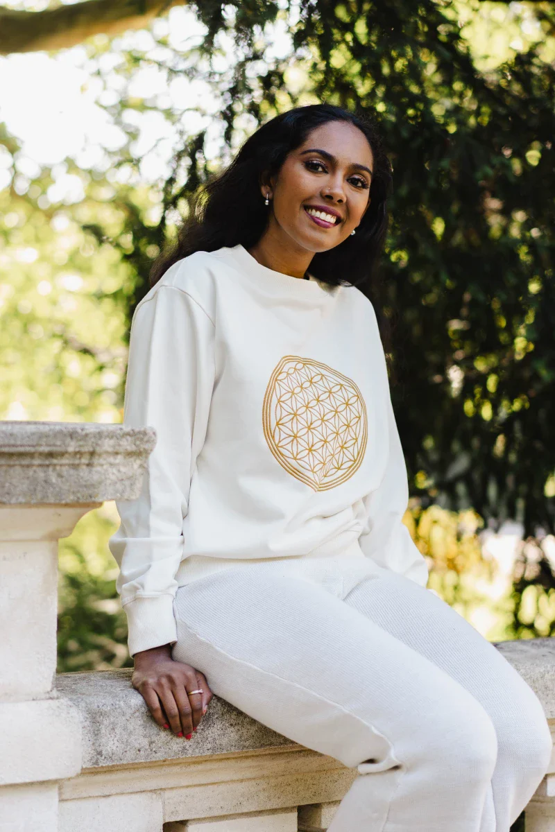 Sweat unisexe brodé en Coton Bio - Fleur de vie - Image 3