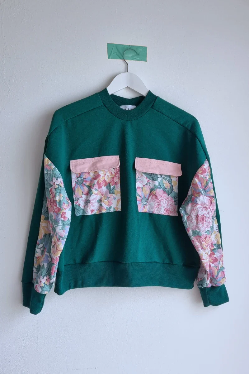 Sweat vert rosiers en tissus recyclés - Marguerite - Image 2