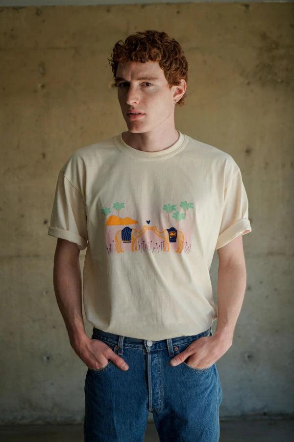 T-shirt beige en coton bio fait main - Dromamour - Image 2