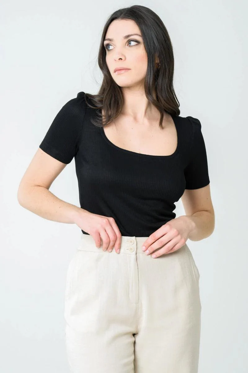 T-shirt col carré noir - Hoya - Image 6