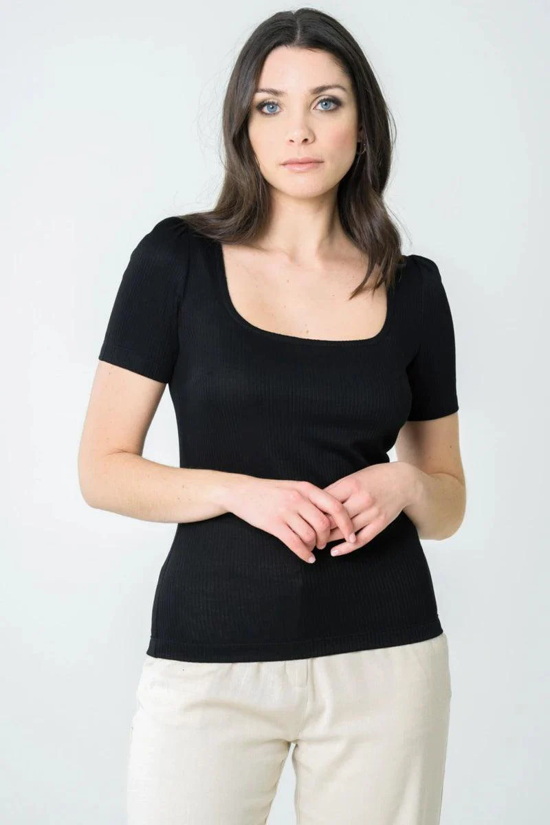 T-shirt col carré noir - Hoya - Image 8