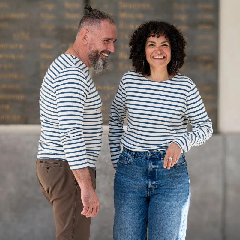 T-shirt marinière unisexe manches longues en coton upcyclée