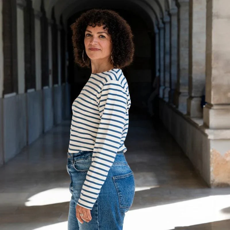 T-shirt marinière unisexe manches longues en coton upcyclée - Image 5