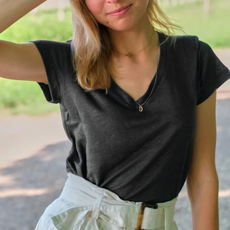 T-shirt femme col V 100% lin upcyclé - Image 14