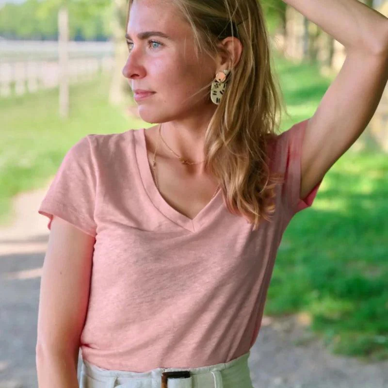 T-shirt femme col V 100% lin upcyclé - Image 20