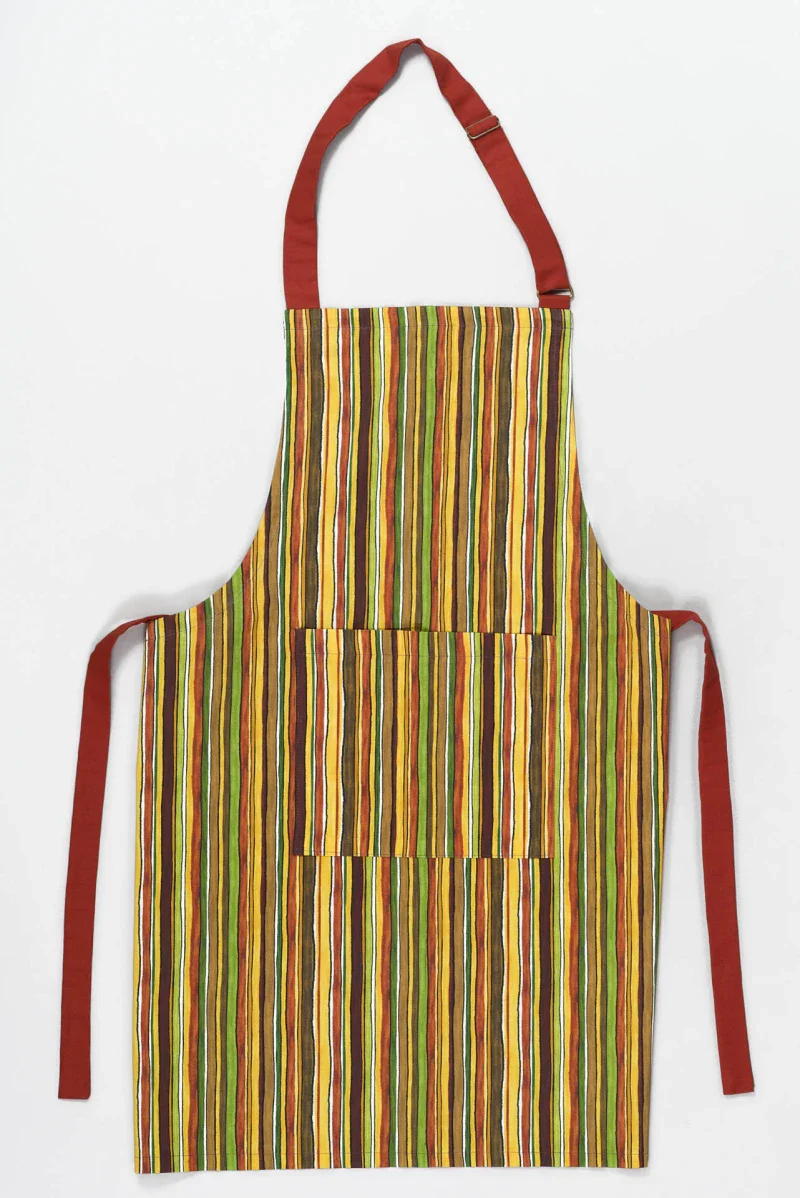 Tablier de cuisine aux rayures vertes et brunes en coton bio - Image 2