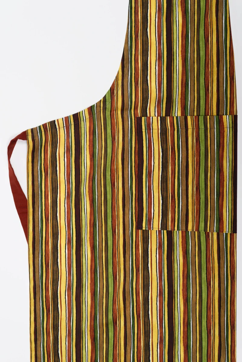 Tablier de cuisine aux rayures vertes et brunes en coton bio - Image 6