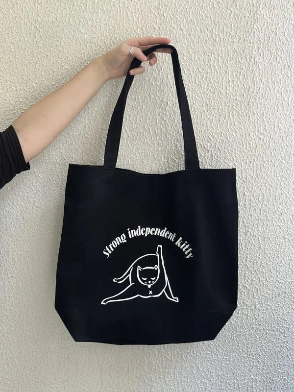 Tote Bag en coton épais noir - Kitty - Image 3