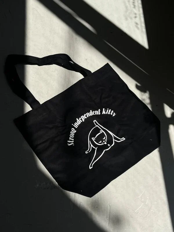 Tote Bag en coton épais noir - Kitty - Image 4