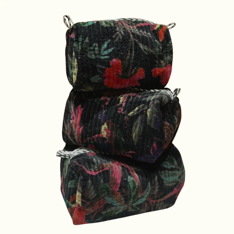Trousse de toilette noir en velours matelassé - "Bird of the night" - Image 2