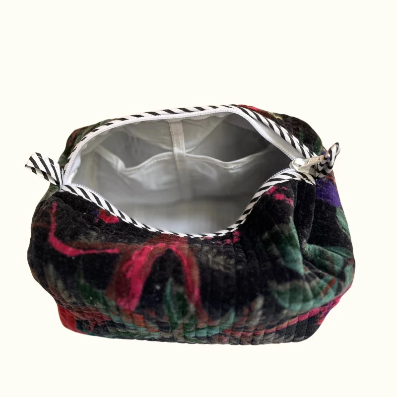 Trousse de toilette noir en velours matelassé - "Bird of the night" - Image 3
