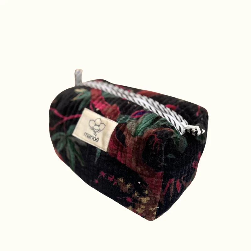 Trousse de toilette noir en velours matelassé - "Bird of the night" - Image 5
