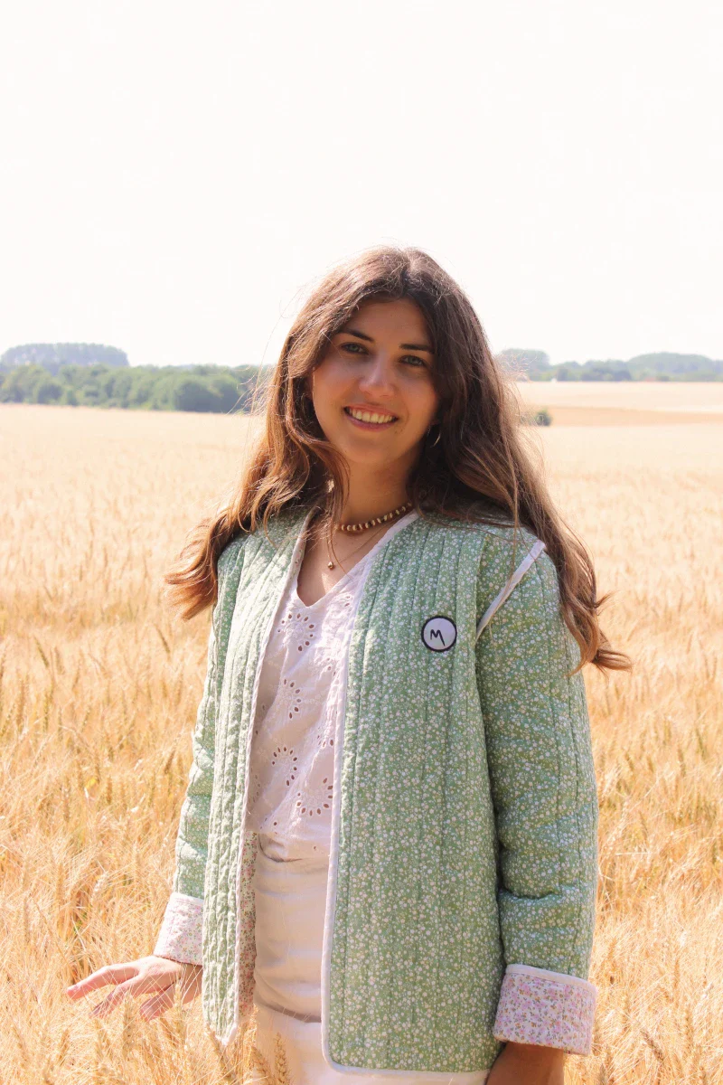 Veste Fleuri vert / écru rose matelassée - Ezilda - Image 2
