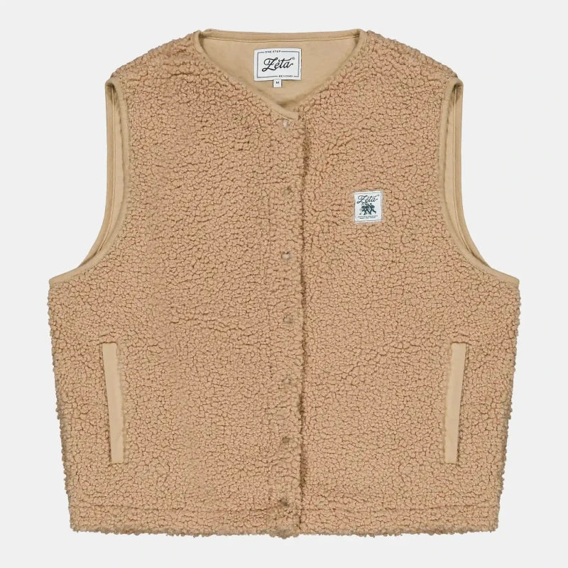 Veste polaire végane sans manche sherpa camel sable - Image 3