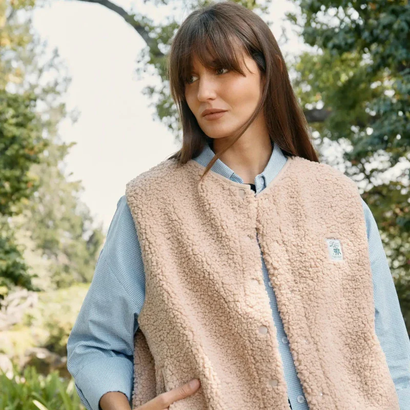 Veste polaire végane sans manche sherpa camel sable - Image 5