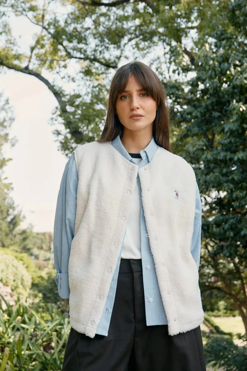 Veste polaire végane sans manche sherpa crème - Image 2