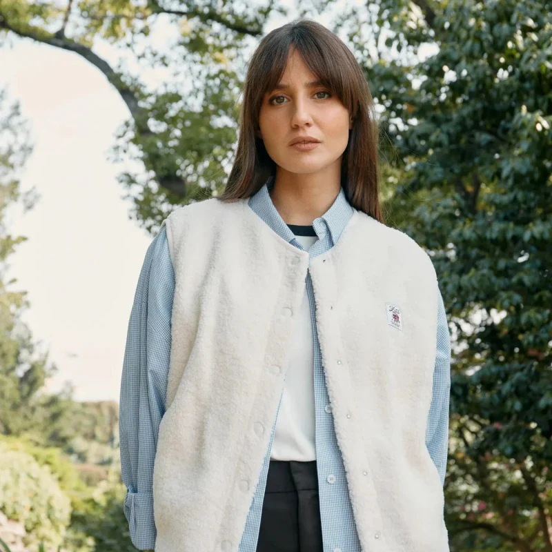 Veste polaire végane sans manche sherpa crème - Image 5
