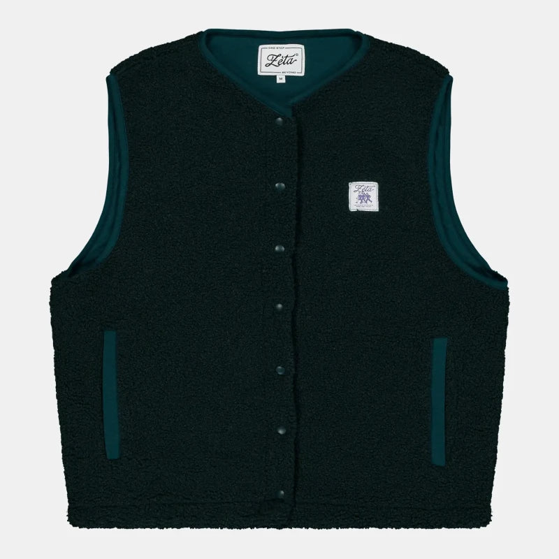 Veste polaire végane sans manche sherpa vert forêt - Image 4