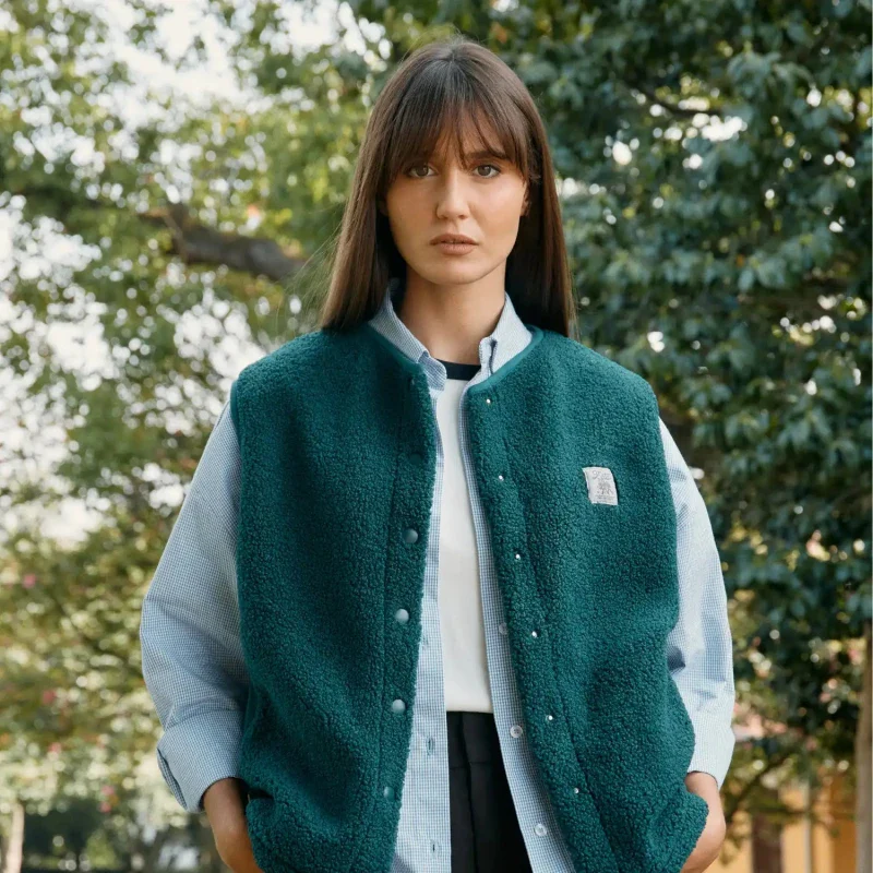 Veste polaire végane sans manche sherpa vert forêt - Image 6