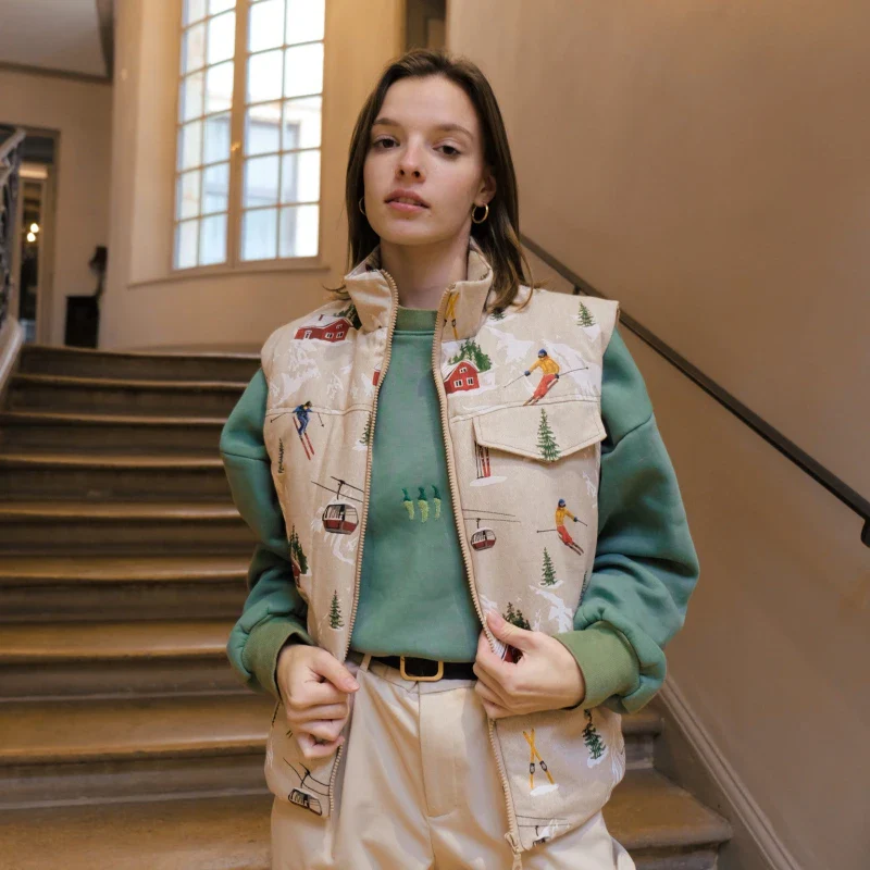 Veste sans manches en coton upcyclé - Skieur - Image 4